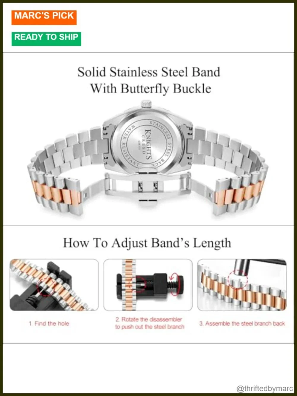 Men's Dress Watch with Solid Stainless Steel Band & Calendar, Water Resistant